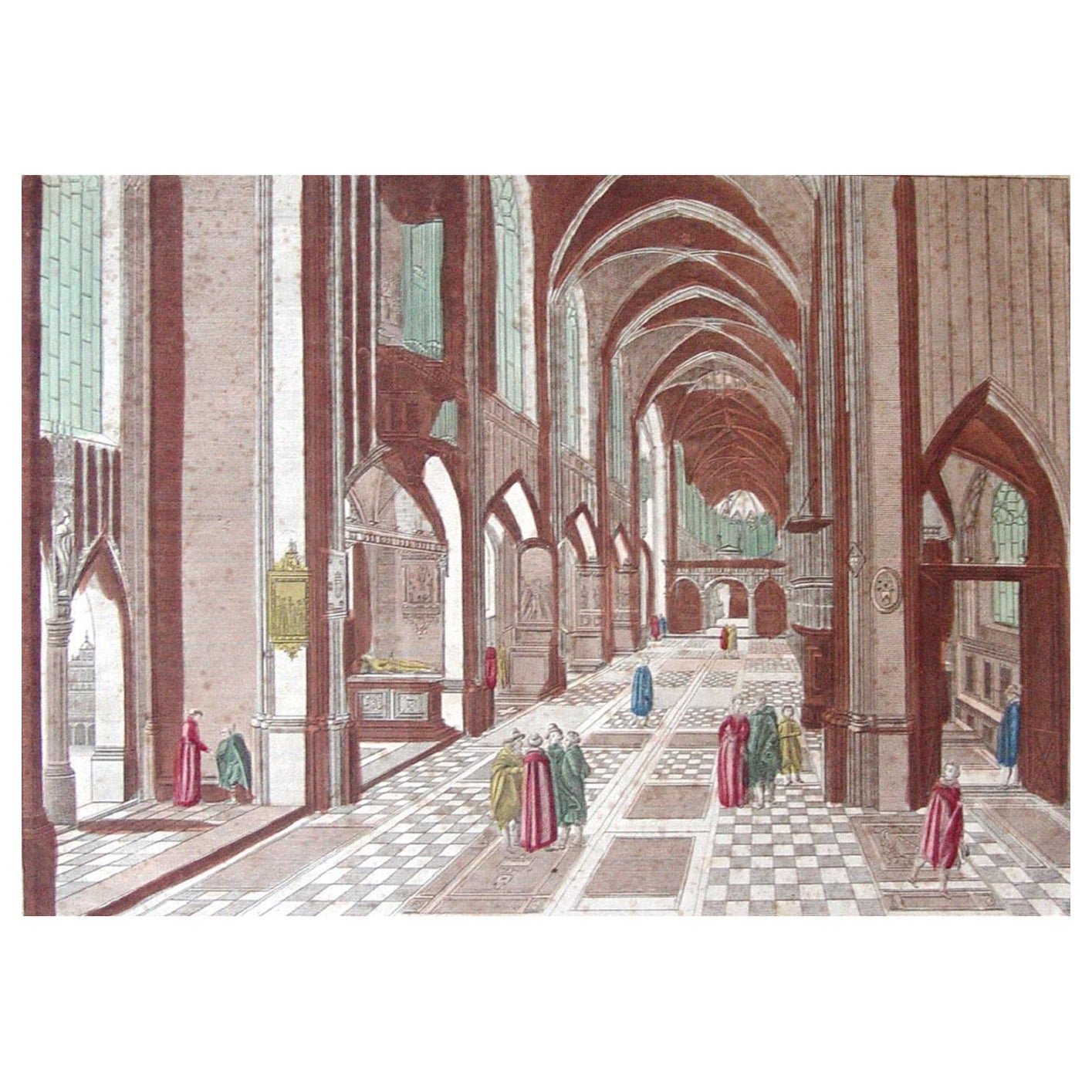 Französischer Kupferstich aus den 1760er Jahren Innenraum der Kathedrale De Dorth im Angebot