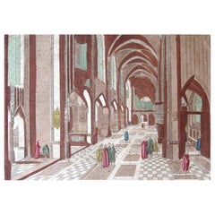 Antique 1760's French Engraving Interior of Cathedral De Dorth