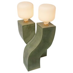Handmade Stoneware Helix Table Lamp in Matcha