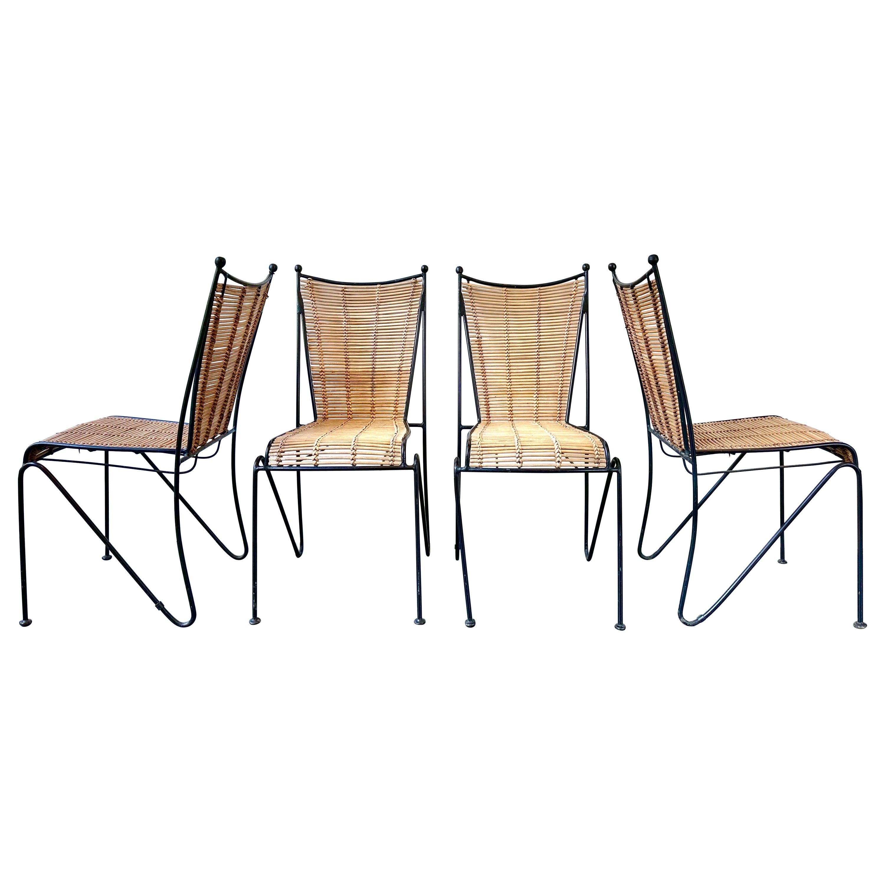 Pipsan Saarinen Swanson Chairs, Wrought Iron + Rattan, Organic Modern Set of 4 For Sale