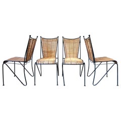 Ensemble de 4 chaises Swanson de Pipsan Saarinen, fer forgé et rotin, moderne et organique