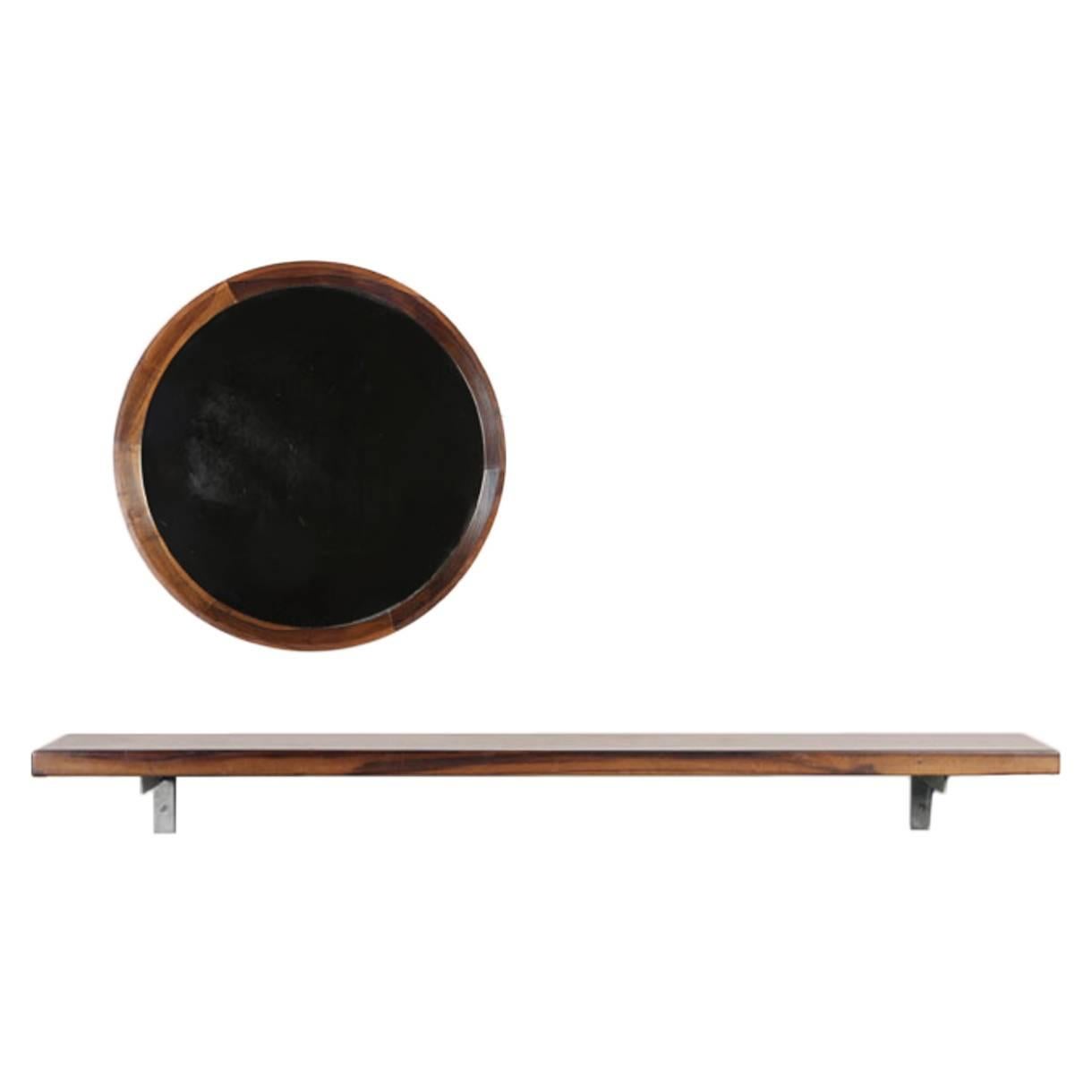 Brazilian Modern Wall-Mounted Shelf and Round Mirror by Sergio Rodrigues For Sale