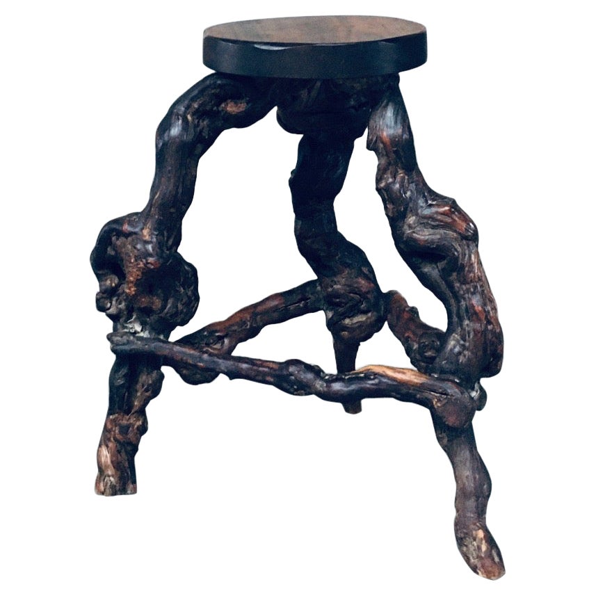 Tabouret de bar en bois de vigne et chêne, fait main, années 50 en vente