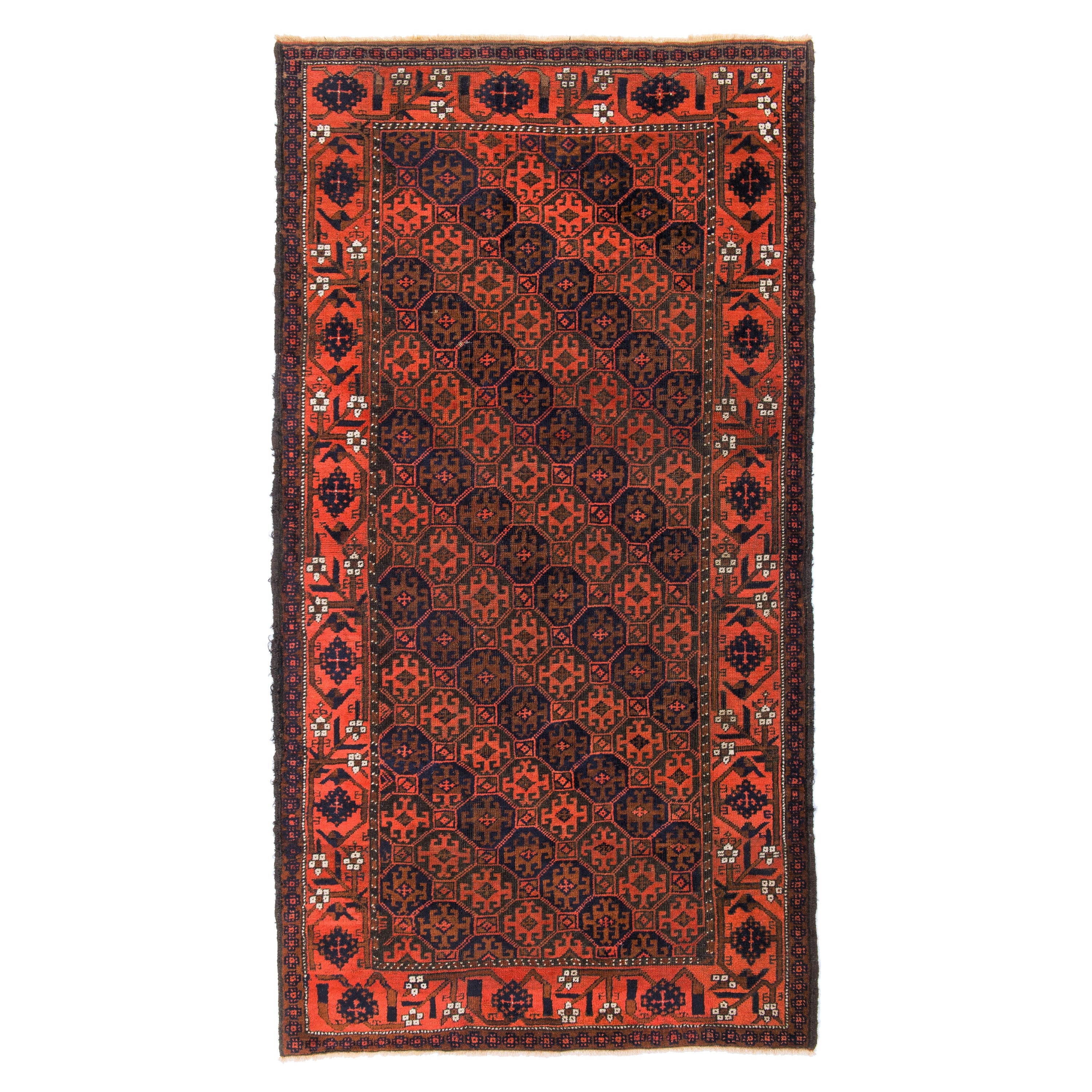 3.4x6.2 Ft Rare Antique Tribal Baluch Rug from Afghanistan, Ca 1880, All Wool For Sale