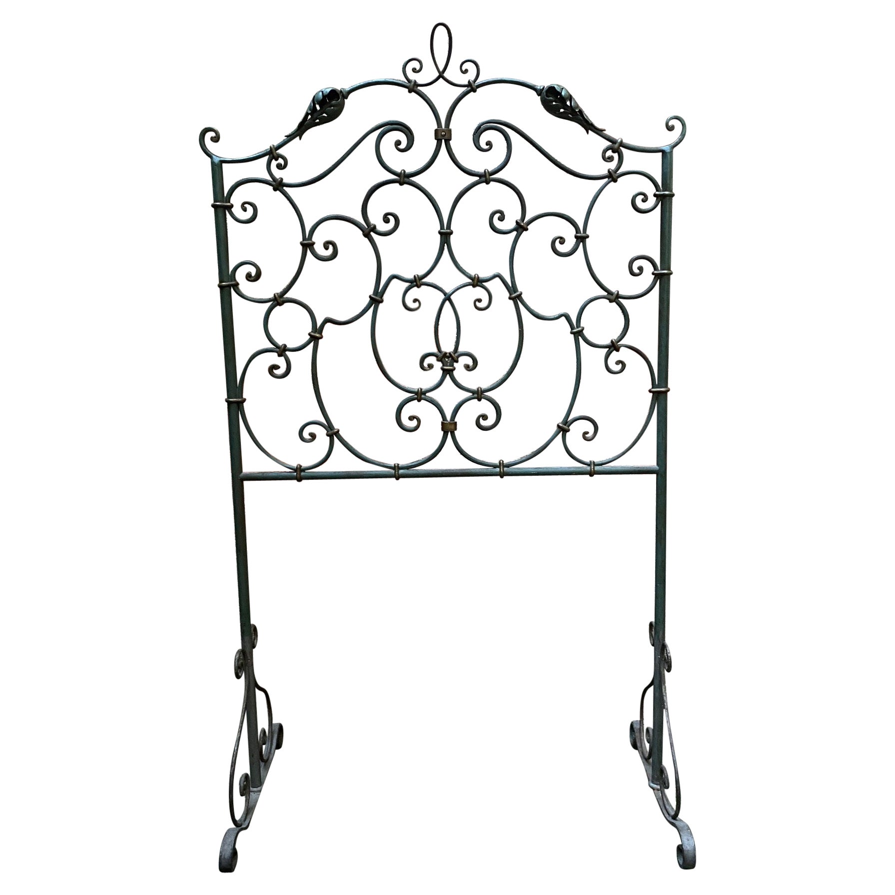 Italian Wrought Iron Children's Bed Headboard Green Early 1900s For Sale