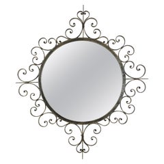Vintage Wrought Iron Mirror with Scroll Work Frame, Spain, 1940s