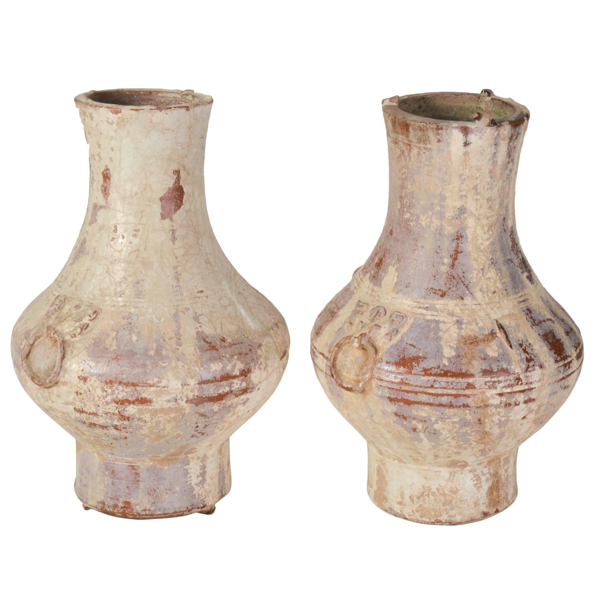Pair of Chinese Han Dynasty Glazed Earthenware "Hu" Jars For Sale