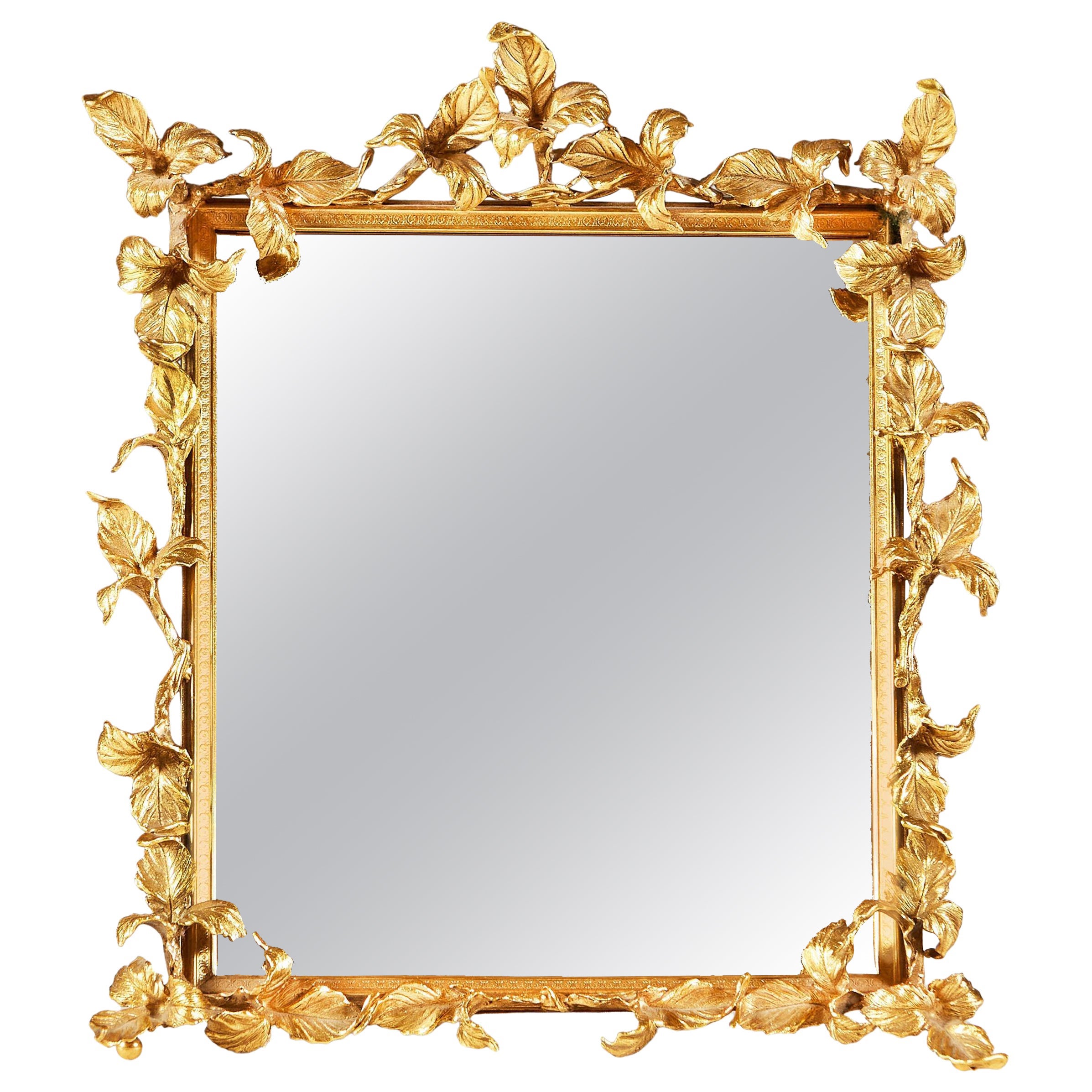 Vintage 1970s gold table mirror with decorative foliage leaf frame For Sale 2