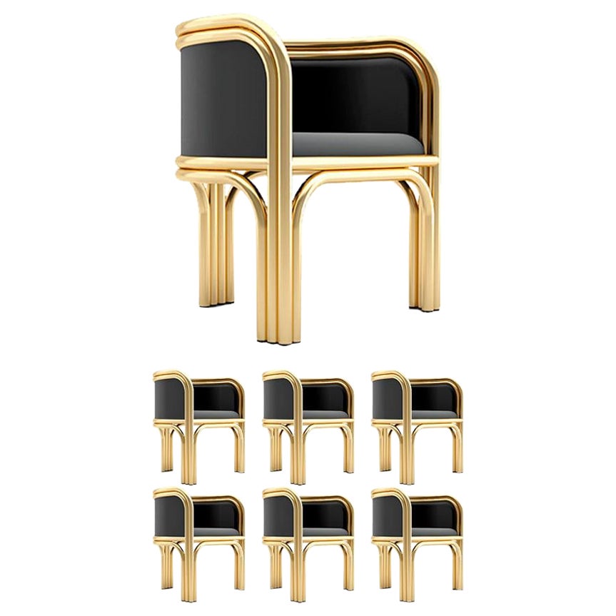 6 Gatsby Chairs - Modern Art Deco Chair in Brass and Velvet For Sale