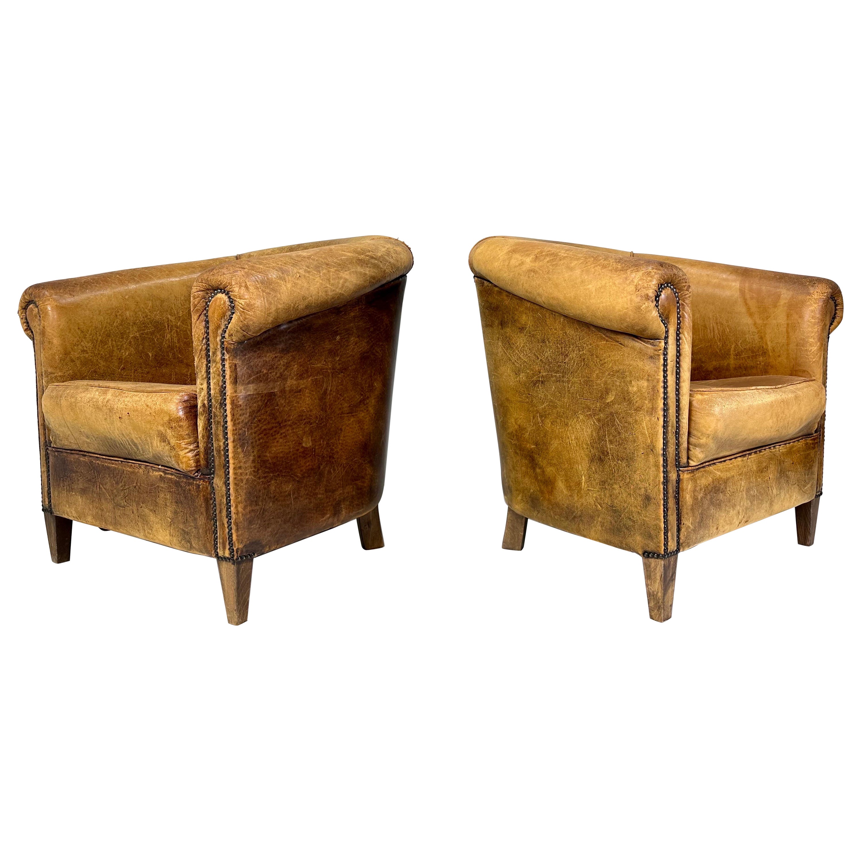 Early 20th Century European Leather Club Chairs For Sale
