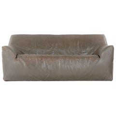 Retro Ligne Roset sofa in brown leather 1980