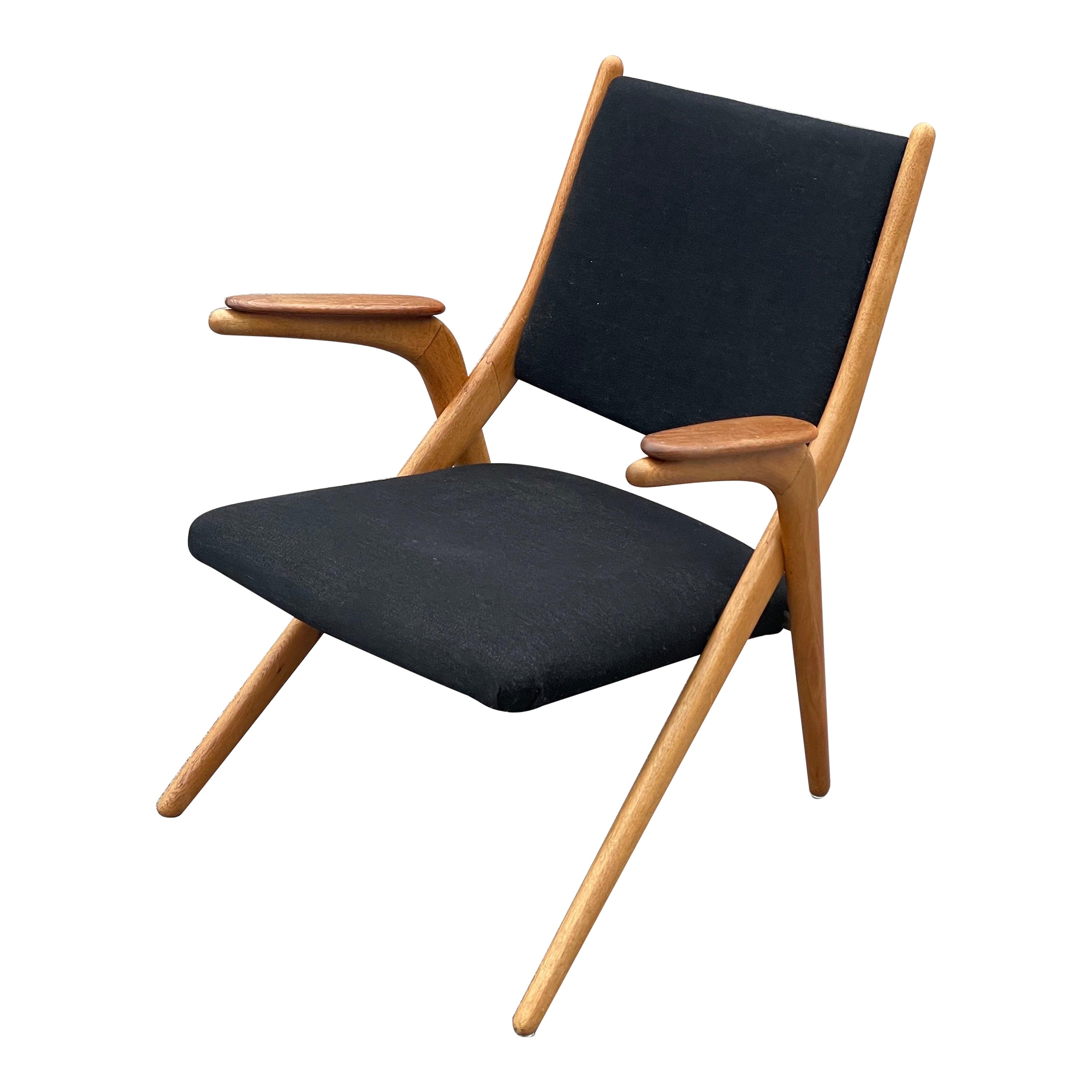 Arne Hovmand-Olsen Danish Modern Scissor Lounge Chair in Teak + Beech, 1960s