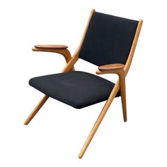 Arne Hovmand-Olsen Danish Modern Scissor Lounge Chair in Teak + Beech, 1960s