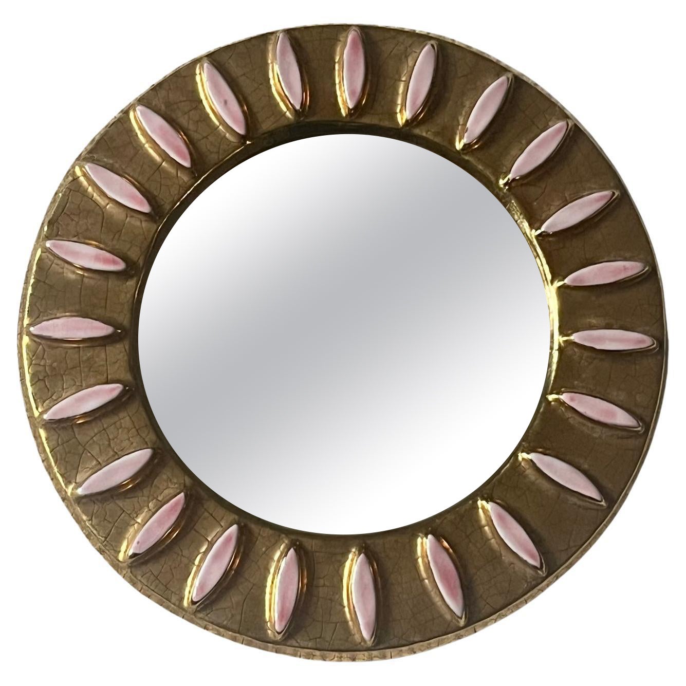 Round ceramic mirror " Monaco " by Mithé Espelt, France 1950's For Sale