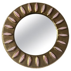 Vintage Round ceramic mirror " Monaco " by Mithé Espelt, France 1950's