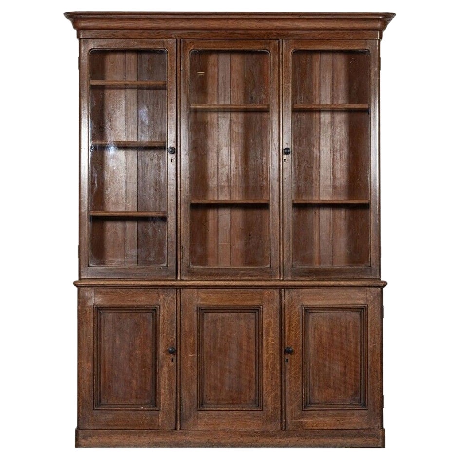 Large 19thC English Oak Glazed Bookcase For Sale