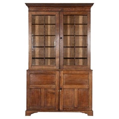Antique Large English Oak Glazed Bookcase / Vitrine