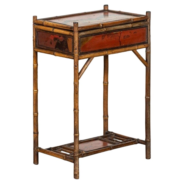 Early 20thC English Bamboo Sewing Side Table For Sale