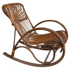 20th Century Italian Mid Century Rattan Rocking Chair - Vintage Lounge Chair