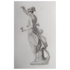 Impression ancienne originale de la déesse grecque Hebe. Daté de 1833