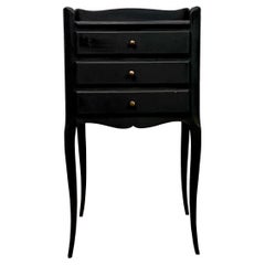 French Black Bedside Table Night stand Louis XV Style Three Drawers XXth France