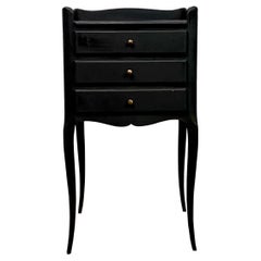 Retro French Black Bedside Table Night stand Louis XV Style Three Drawers XXth France