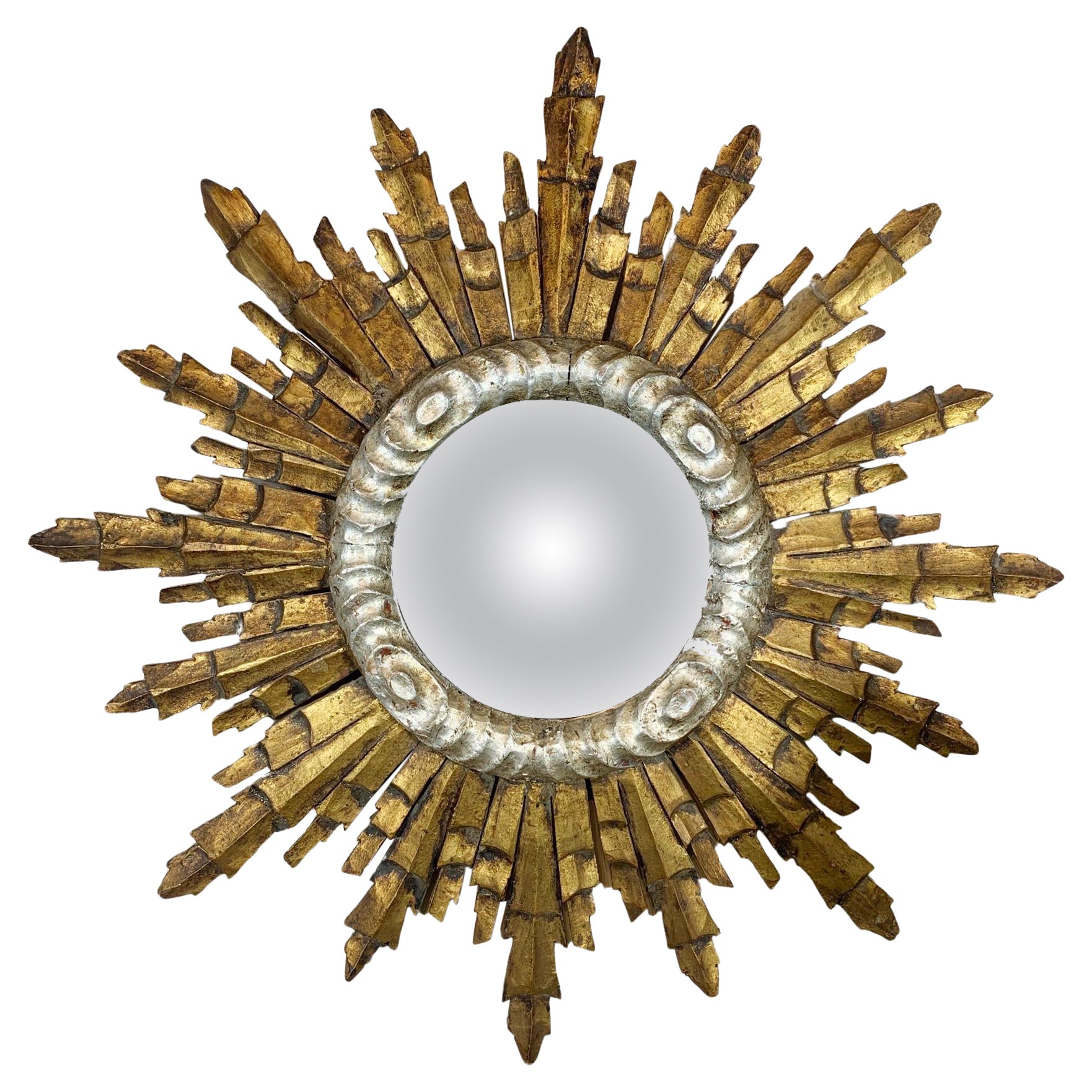 Wooden Gold Sunburst Mirror 1940's Italian  For Sale