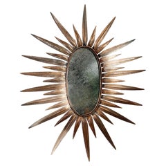 Vintage Feathered Copper Sunburst Mirror 1970's Italian