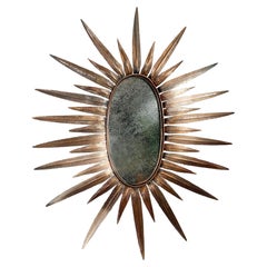 Vintage Feathered Copper Sunburst Mirror 1970's Italian 