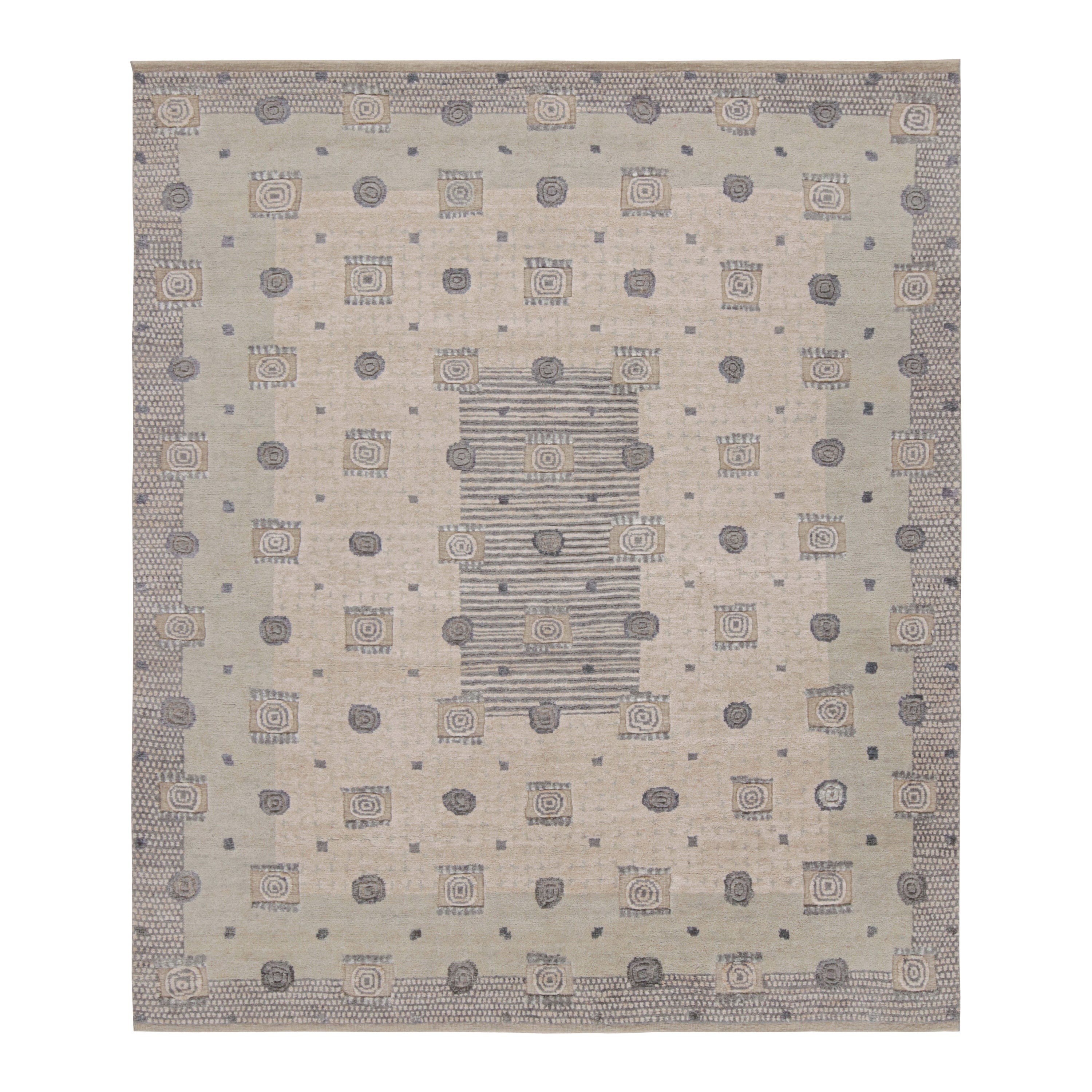 Rug & Kilim’s “High” Scandinavian Style Rug in Beige and Blue Geometric Pattern For Sale
