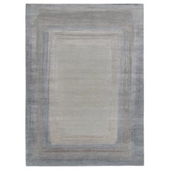Rug & Kilim's Contemporary Teppich in Blau & Silber-Grau Offenes Feld, abstrakte Bordüre