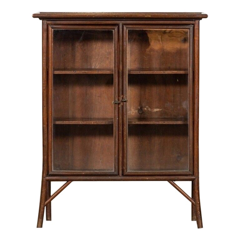 English Bamboo Glazed Bookcase Display Cabinet For Sale