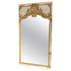 Antique Painted and Giltwood French Régence Trumeau Mirror from Normandy, Circa 1720