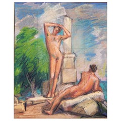 "Nudes Among the Ruins," Vivid Mural Study with Male Nudes by Allyn Cox