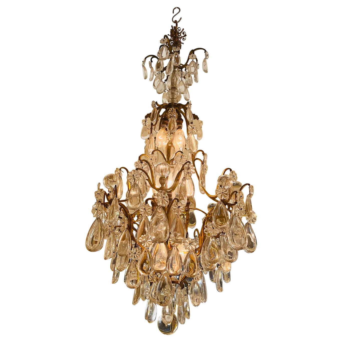 Maison Jansen french chandelier in rock cristal, glass and metal circa 1930 For Sale