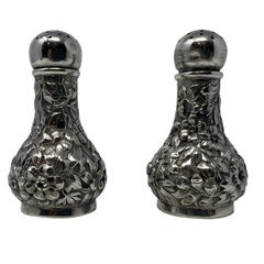 Pair Antique Silver Repousse Salt and Pepper Shakers, Circa 1880's.