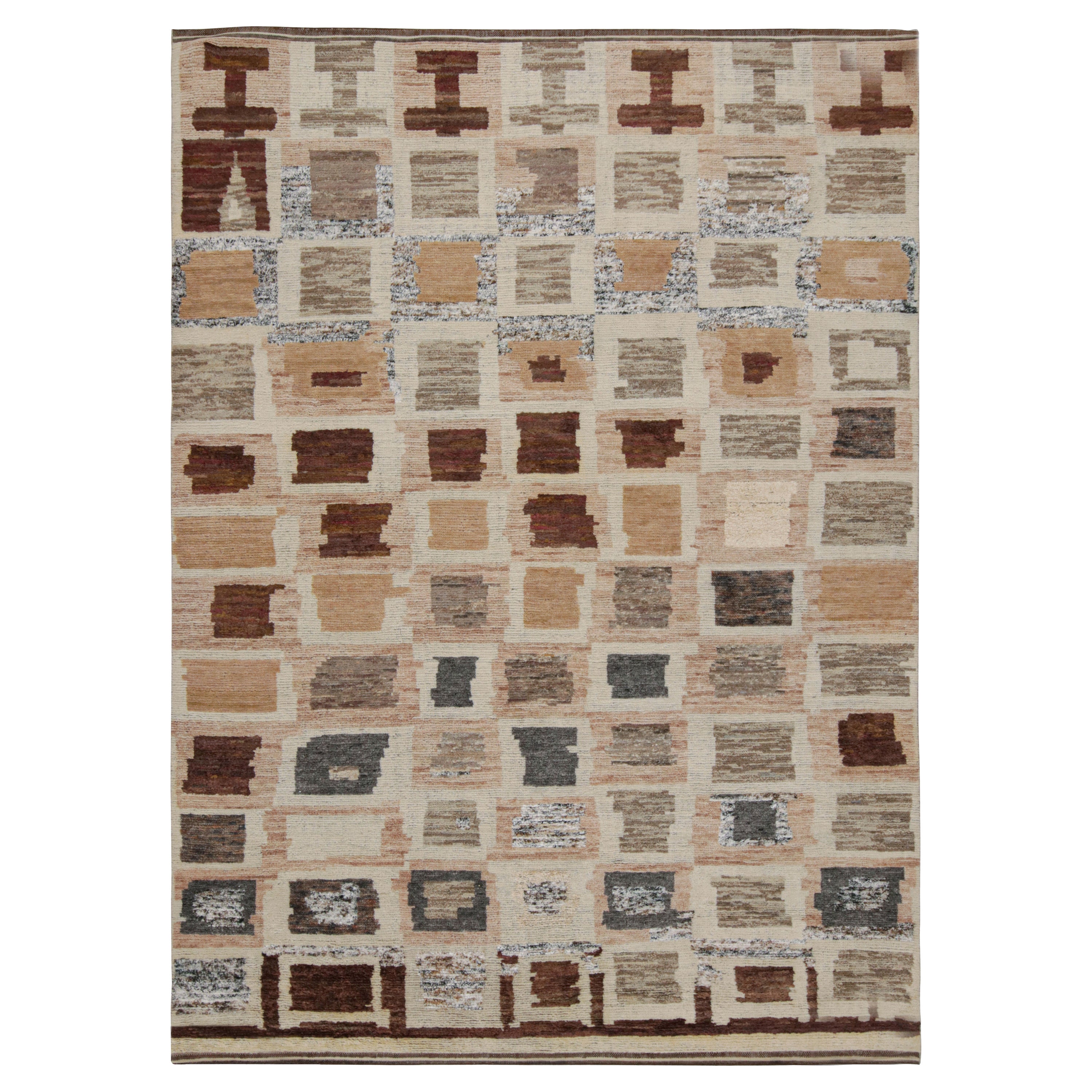 Rug & Kilim’s Geometric Moroccan Style Rug in Beige-Brown and Gray For Sale