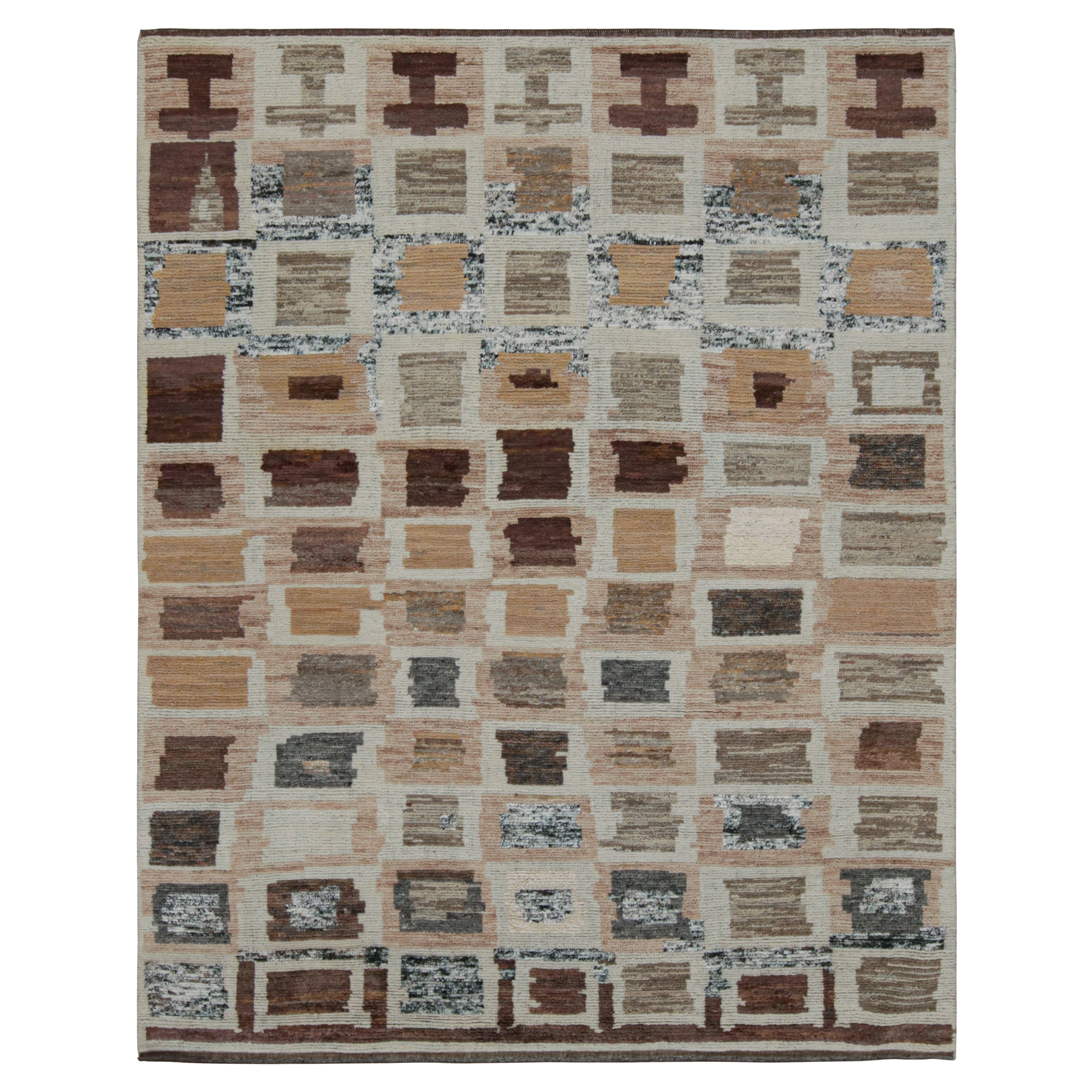 Rug & Kilim’s Geometric Moroccan Style Rug in Beige-Brown and Gray For Sale