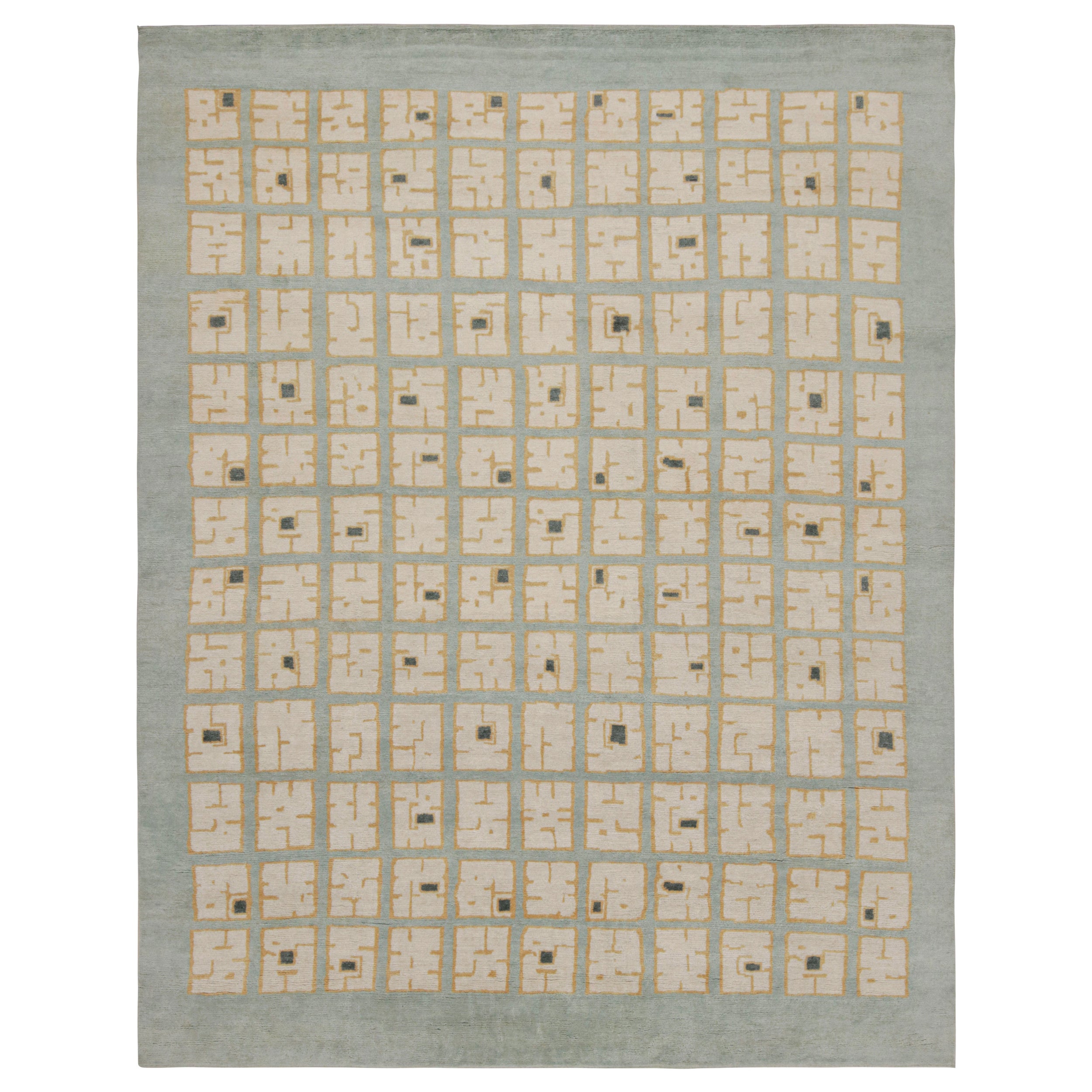 Rug & Kilim’s Modern French Art Deco Style Rug in Sky Blue with Geometric  For Sale
