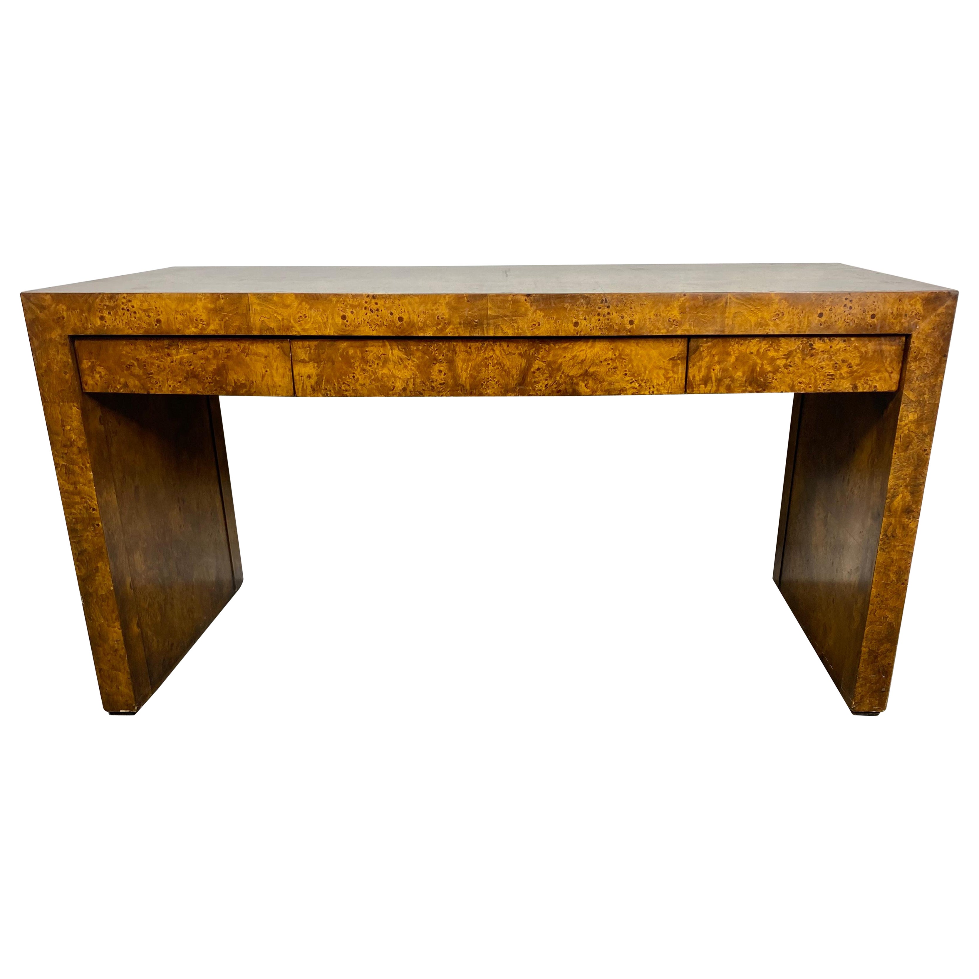 Classic Modernist 3-Drawer Burl Wood Desk designed by Milo Baughman