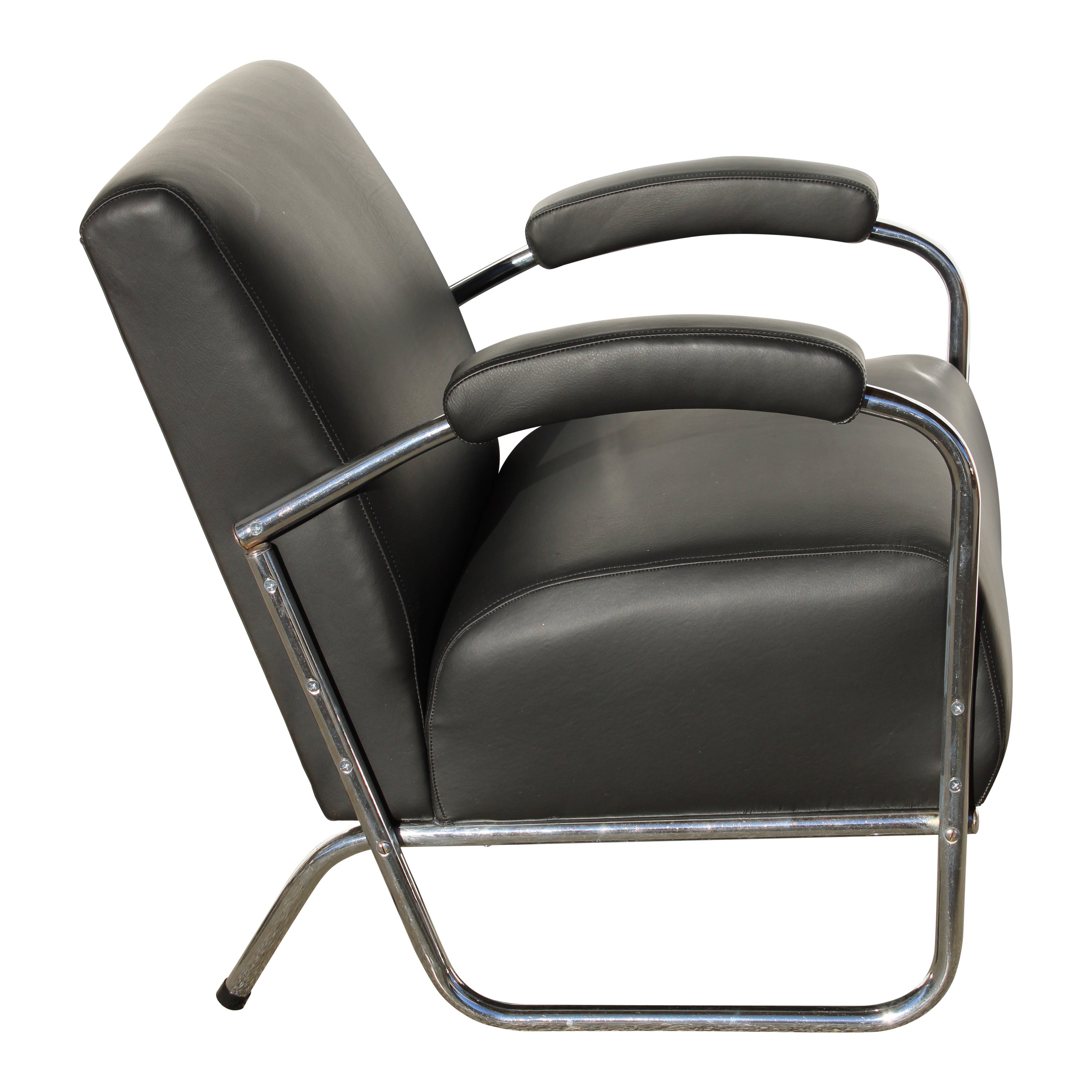 Leather and Steel Lounge Chair For Sale