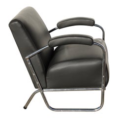 Vintage Leather and Steel Lounge Chair