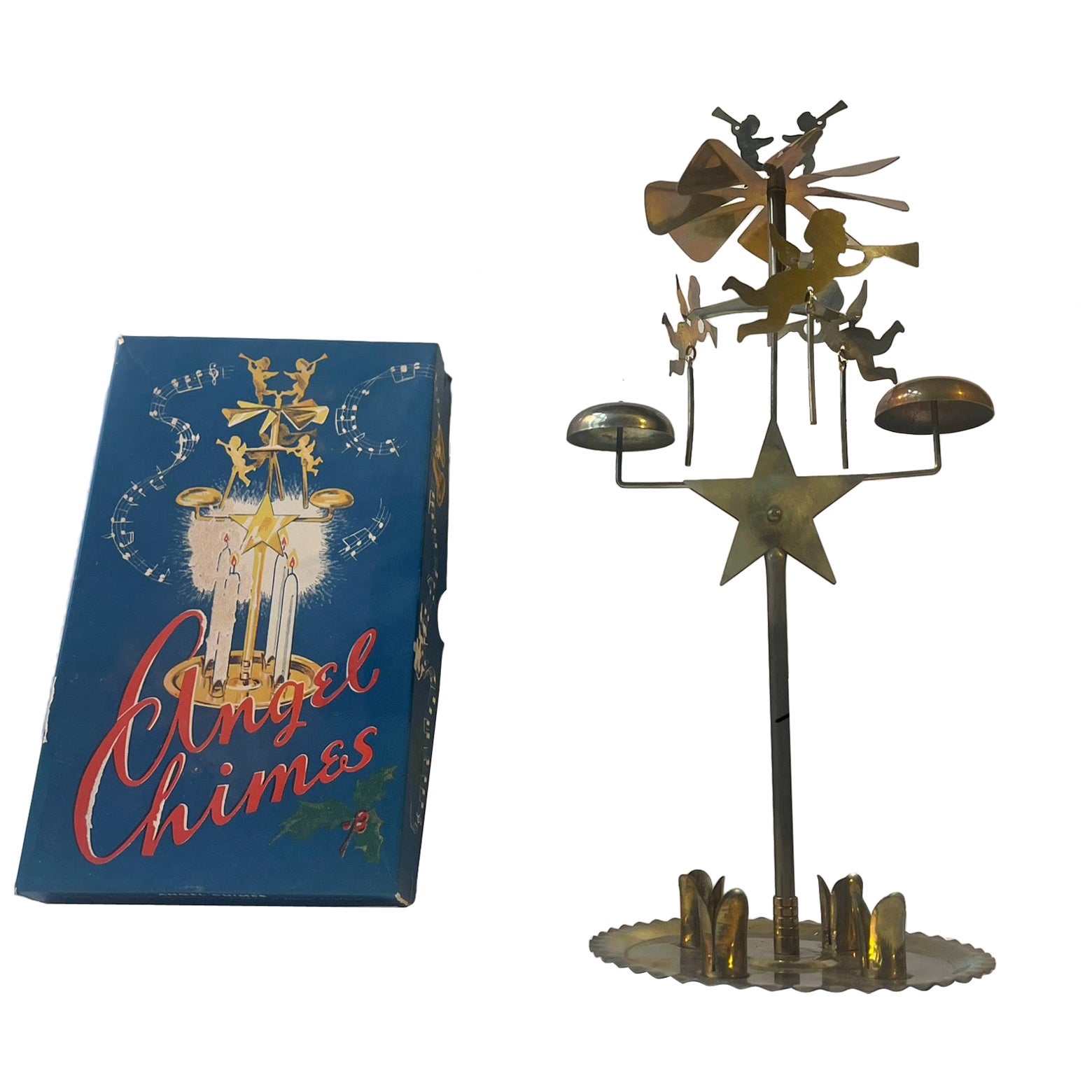 Vintage Danish Christmas Angel Revolving Chimes in Brass, 1960s