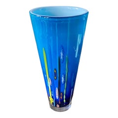 Venetian Millefiori Gold Inclusion Blown Cased Glass Vase