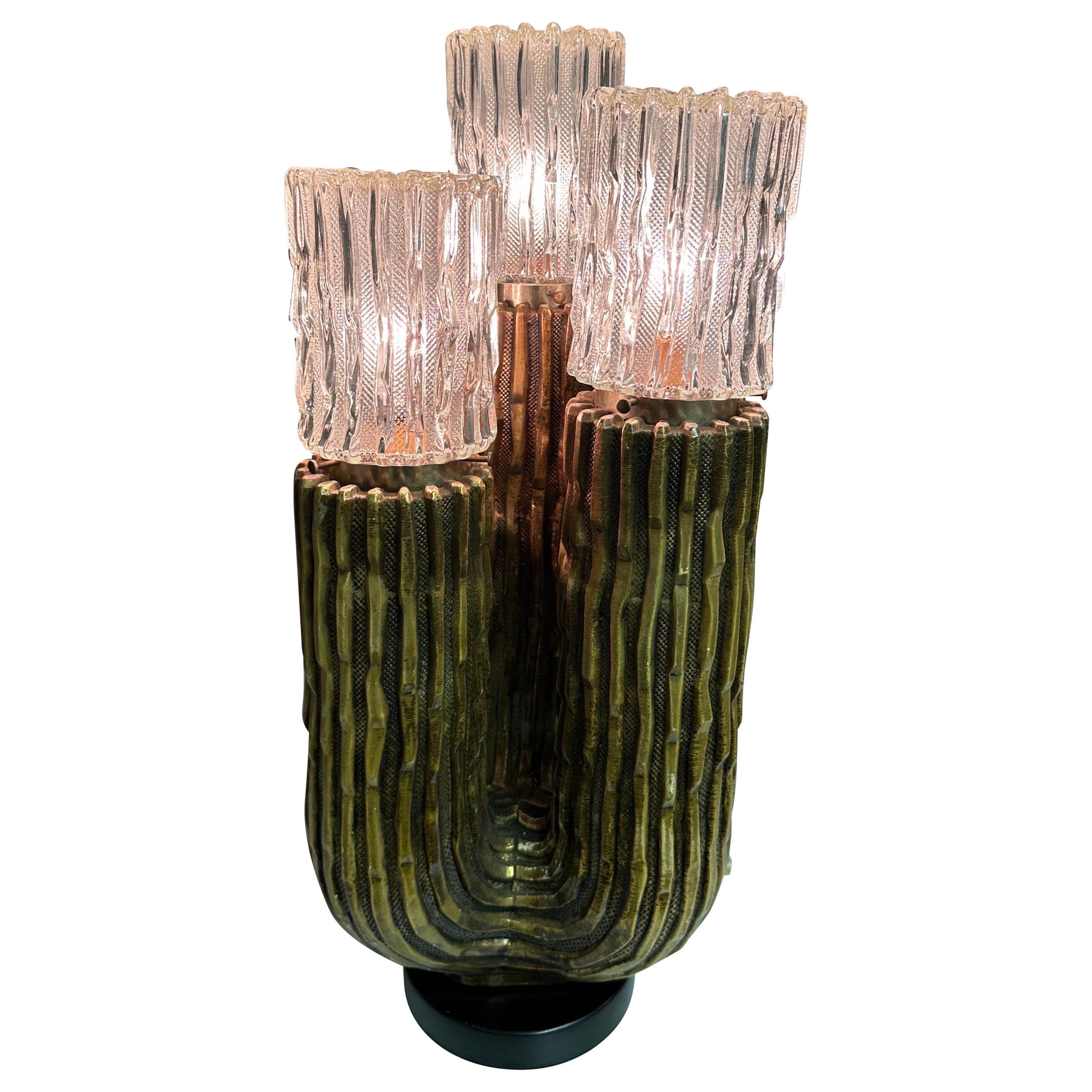 Antique Gold Leaf Plaster Cactus Lamp For Sale