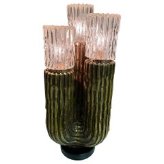 Antike blattgoldene Gips-Kactus-Lampe aus Gips