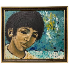 Mid Century Spanish Oil Painting of A Young Boy - Signed Ernest
