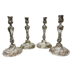 Set of 4, Henri Vian Silver Gilt Bronze Louis XV Style Candlesticks Circa 1880
