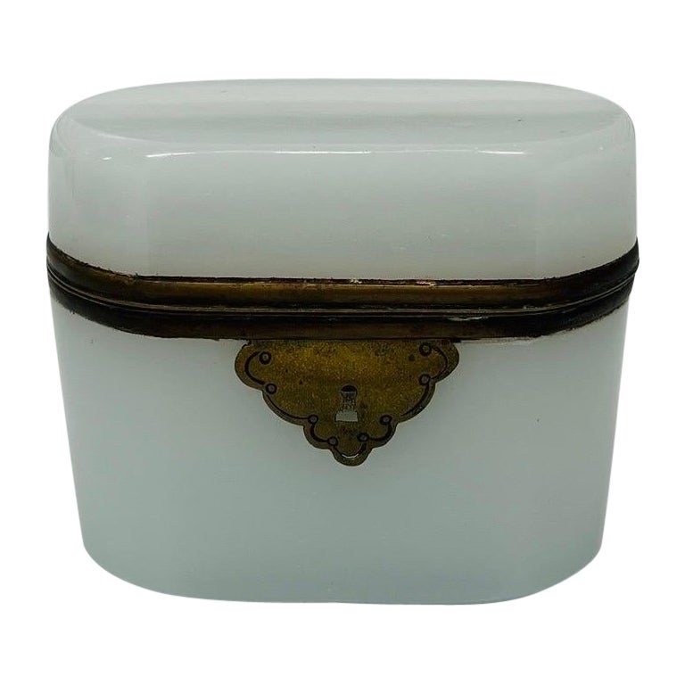 Antique French Empire Style White Opaline Hinged Box For Sale