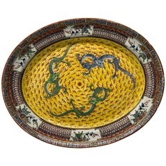 Plat à dragon impérial jaune, exporté de Chine au 19e siècle